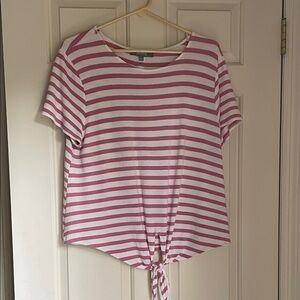 Marled Pink and White Tie-Front Short Sleeve Tee, size L